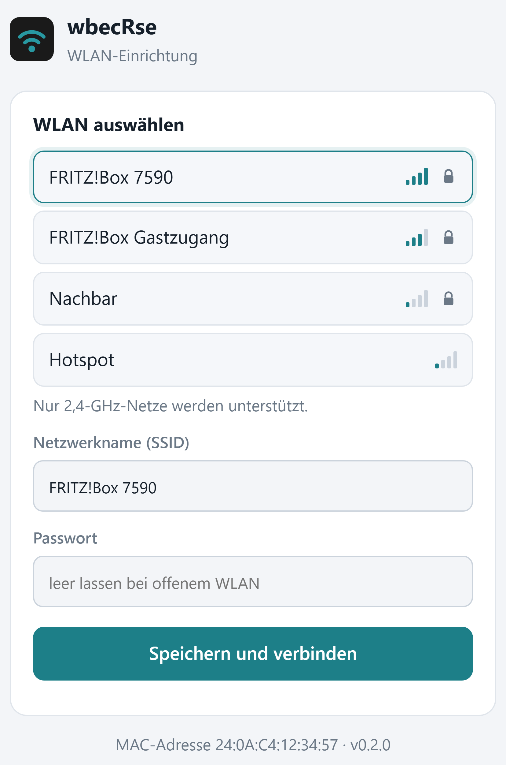 Die Einrichtungsseite