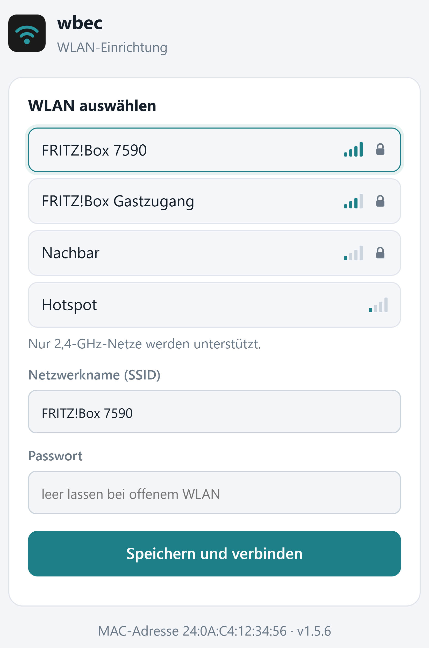 Die Einrichtungsseite