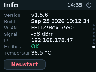 Display: Version, WLAN, Modbus-Status