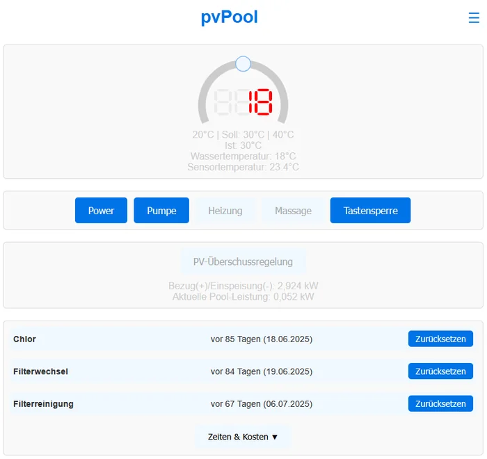 Weboberfläche von pvPool